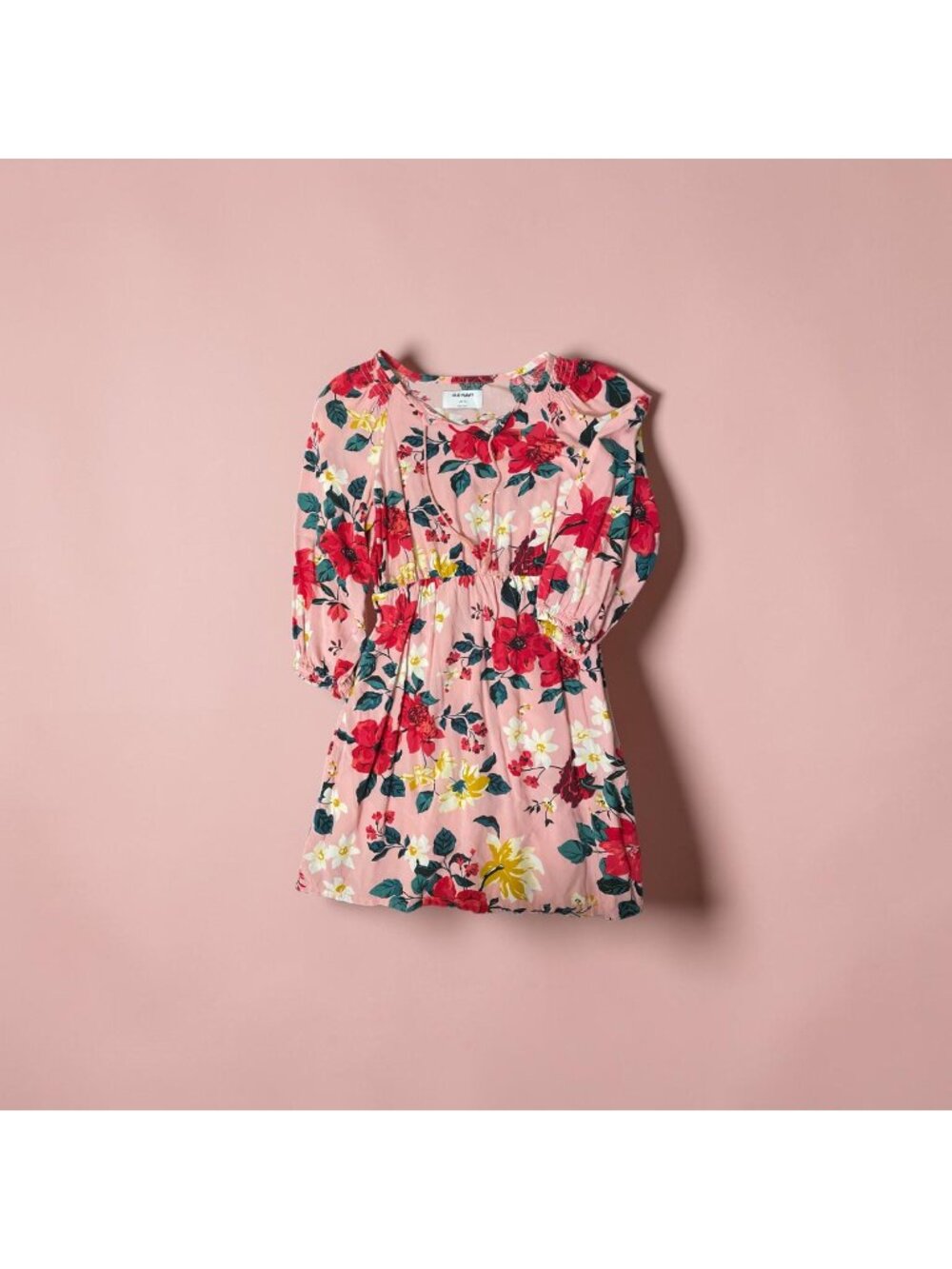 Old Navy Girls Floral Dress Size L 10-12 Pink Boho Tassel Tie Neck